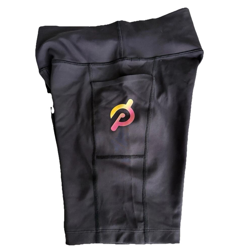Peloton Women's 7 Inch Athletic Black Bike Shorts Stretch Pocket Logo Size Med.